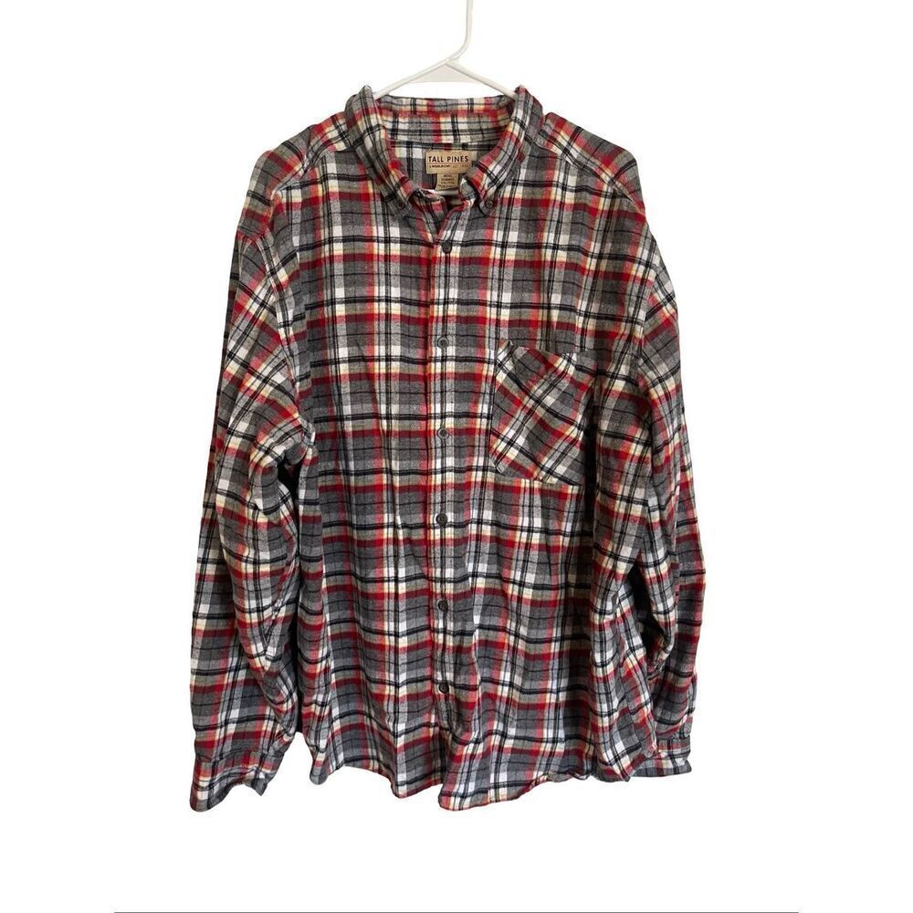 Woolrich Tall Pines Men Gray Red Plaid Long Sleeve Flannel Button Down Shirt 2XL